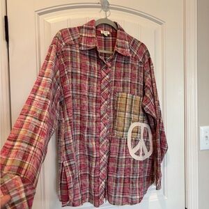 New POL brand Colorful Plaid Shirt with Peace Sign. Not worn, without tag.